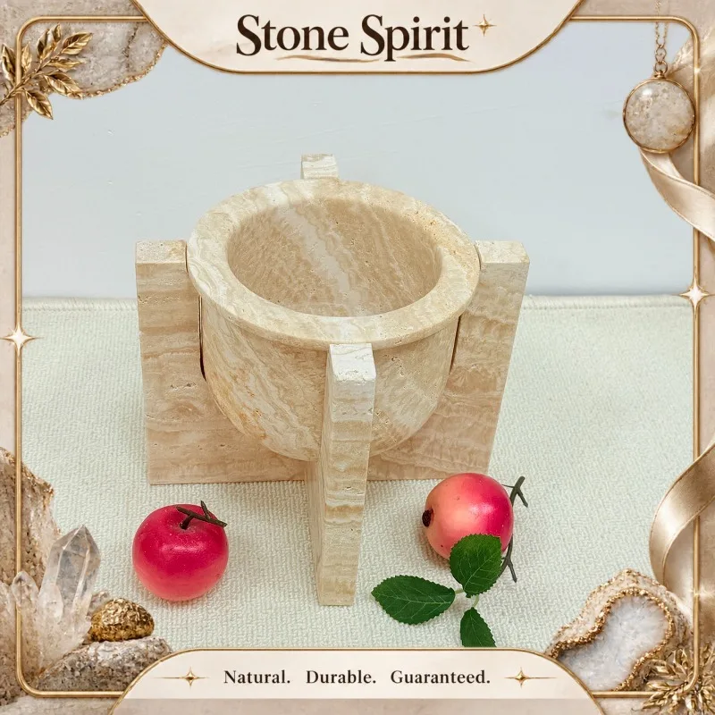 【Natural】Nordic Light Luxury INS Style Natural Travertine Fruit Bowl Decor for Model House Dining Living Room Coffee Table