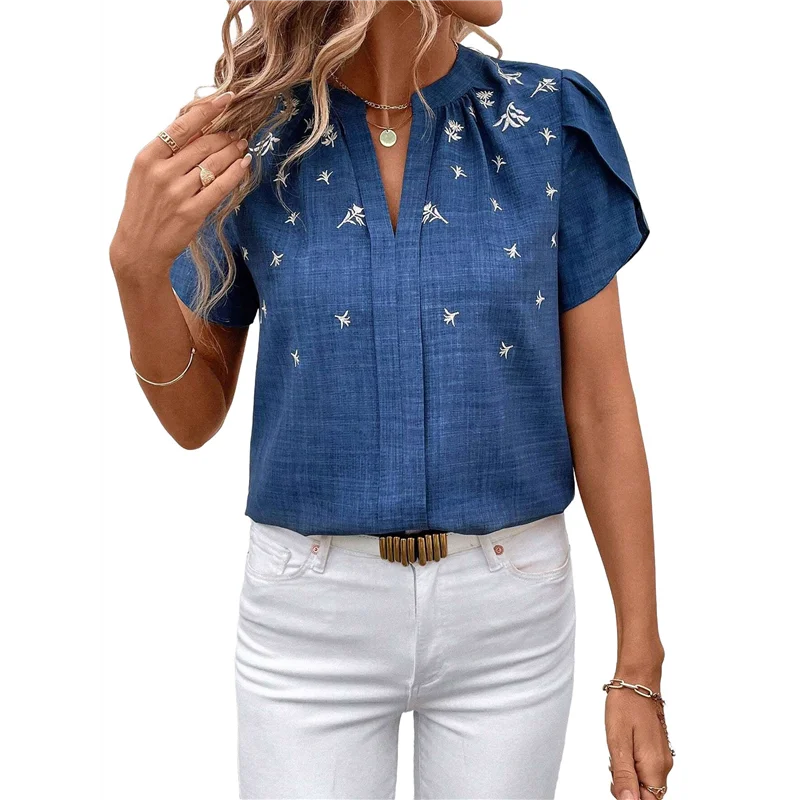 

【SEE】Womens Summer V Neck Short Sleeve Tops Dressy Elegant Casual Shirts