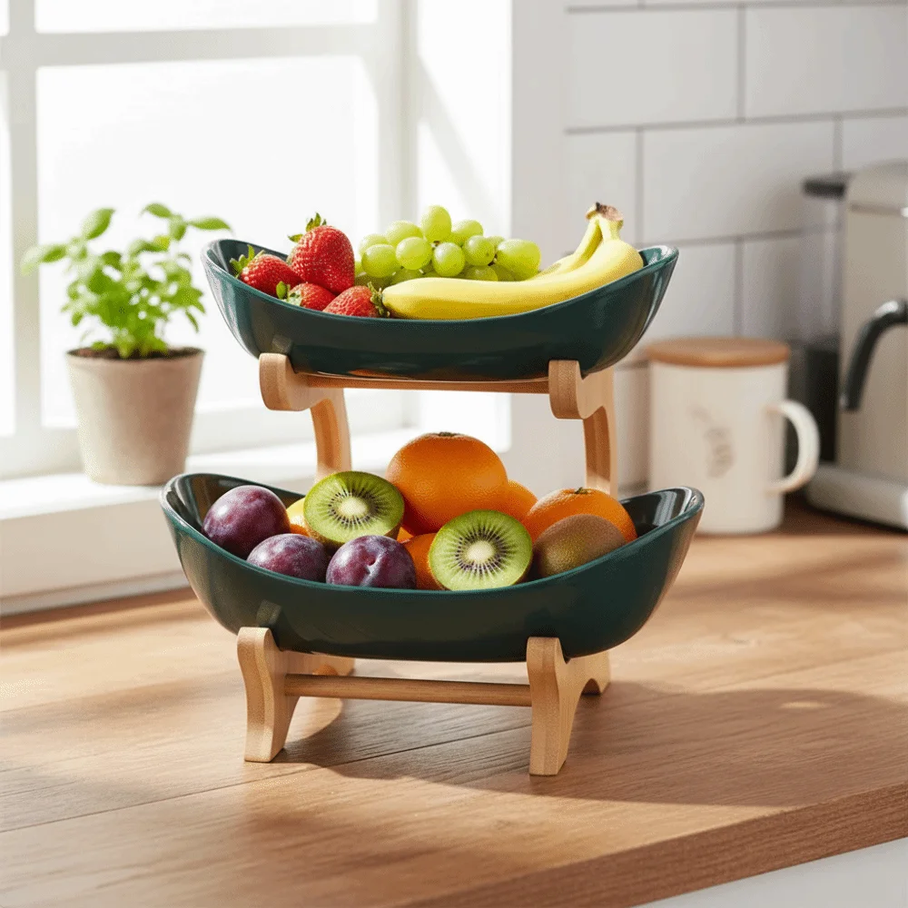 

Plastic Material Fruit Plate Modern Style Creative Design Snack Dish 2 Layer Salad Bowl Dried Fruit Basket Living Room