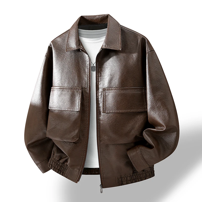 Men's Autumn and Winter Fashion Retro Trend Handsome Imitation Leather Jacket Outdoor Running Sports Windproof Breathable Jacket