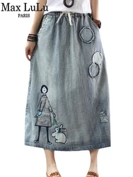 Max LuLu 2023 Fashion Streetwear Womens Autumn Classic Embroidery Loose Denim Holes Skirts Ladies Casual Vintage Cartoon Clothes