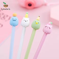 4 Piece Lytwtw's Kawaii Gel Pen Korean Cartoon Creative Cute Fruit Head School Office Stationery Sweet Pretty Lovely Funny