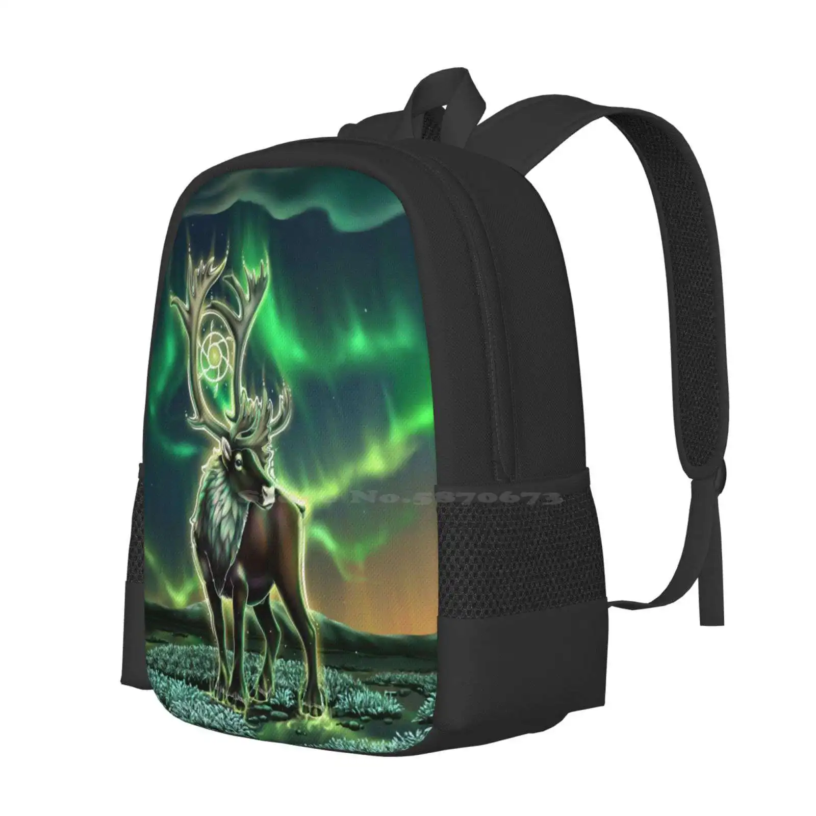 Caribou Borealis 3D Print Design Backpack Student Bag Caribou Reindeer Buck Stag Arctic Nature Wildlife Animal Spiritual