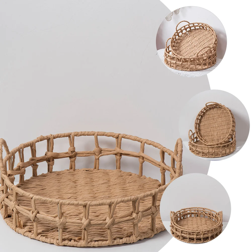 

Vintage Woven Storage Basket Paper Rope Material Long Lasting Tabletop Sundries Organizer Kitchen Decor