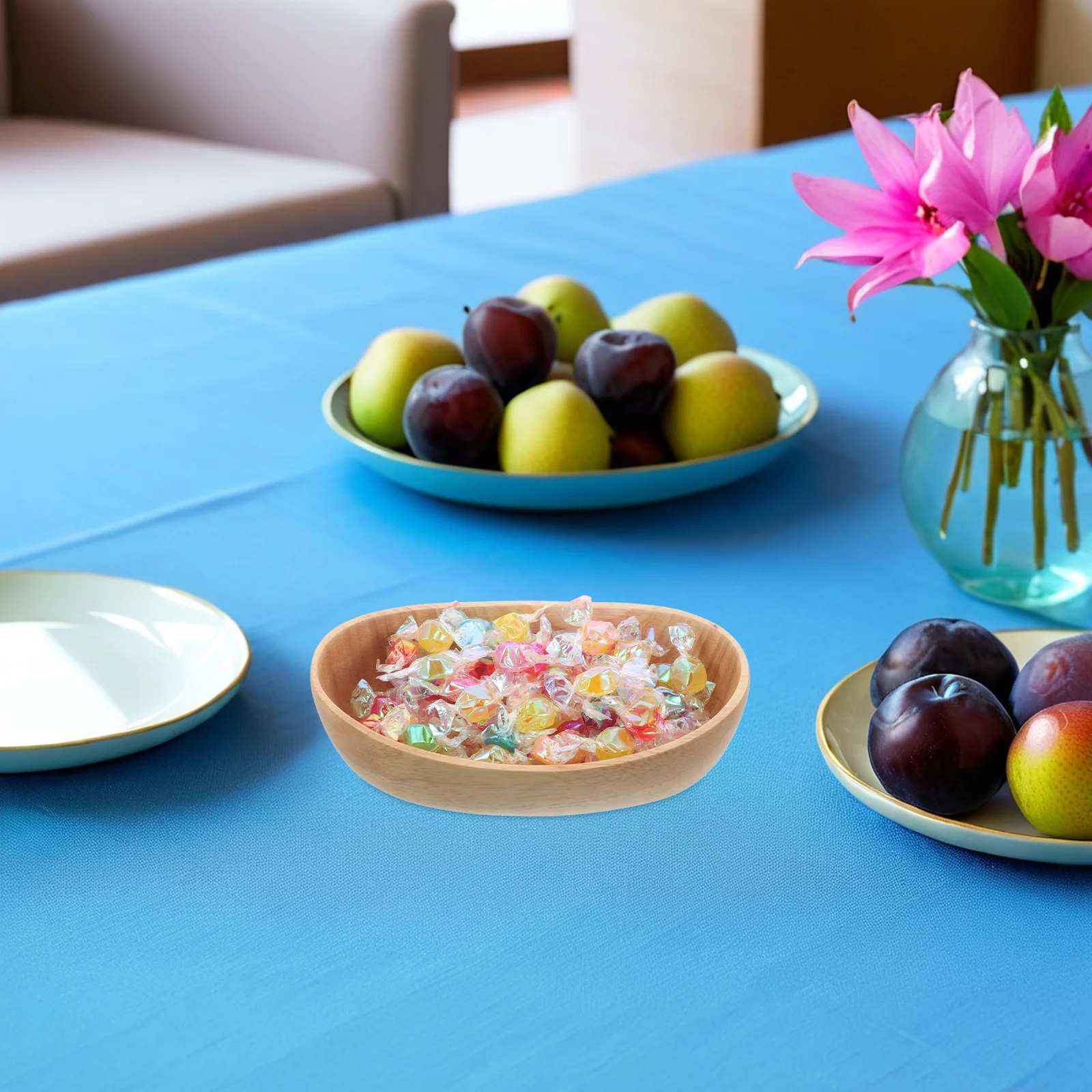 

Hand-Carved Wood Boat Serving Tray Rubber Wood Fruit Snack Dessert Plate Dry Fruits Nuts Serving Bowl Party Dining Room Display