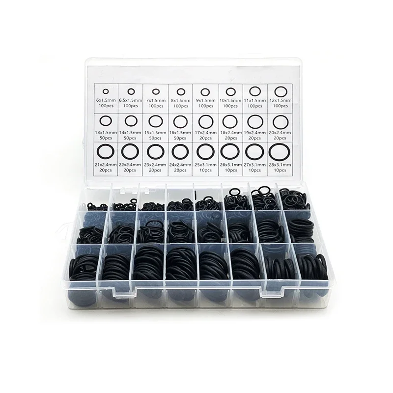 24 Size 1200Pcs NBR O-Ring Sealing Kit Rubber Washer Gasket Set Oil Resistant for Faucet Car Engine Air Gas System Maintenance