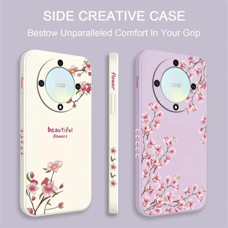 New Silicone Phone Case For Huawei Honor 50 Lite X20 5G 50 SE Pink Peach Blossom Flowers Shockproof Soft Cover Fundas