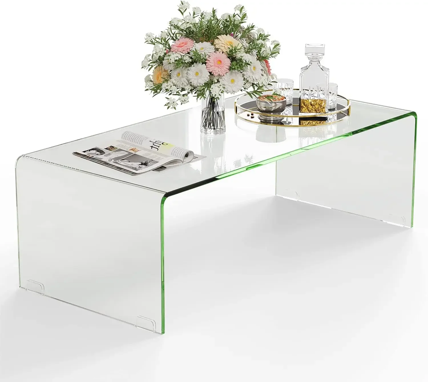 Clear Tempered Glass End Table, International Occasion Tea Table, Waterfall Table with Rounded Edges (Clear)