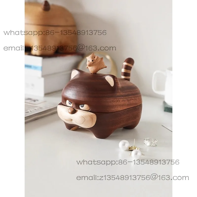 Solid wood desktop jewelry storage box cute wooden entrance ornament gift for girlfriend jewelry box