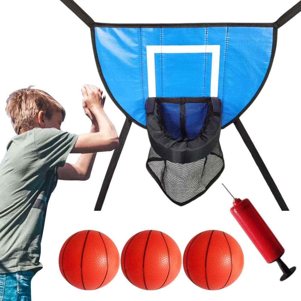 

Trampoline Basketball Hoop Attachment with Pump and Mini Ball Kids Sport Games Easy To Assemble for Trampoline and All Ages