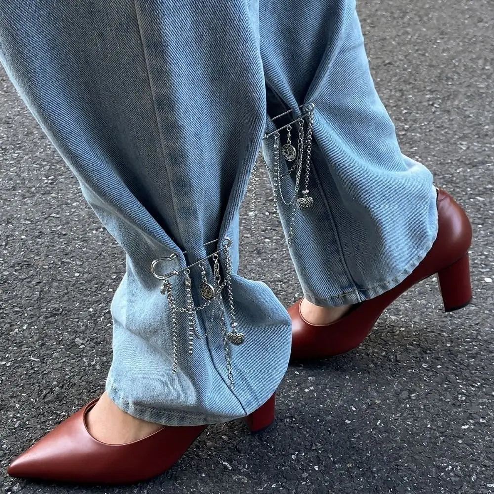 Multi-Functional Chain Tassel Brooches Handmade Detachable Beaded Chain Pin Adjustable Trouser Leg Button Clothes Fixation