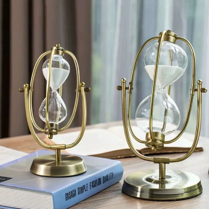 

15/30/60 Minutes Metal Vintage Rotating Hourglass Sand Clock Timekeeper Antique Glass Sandglass With White Sand Office Decor