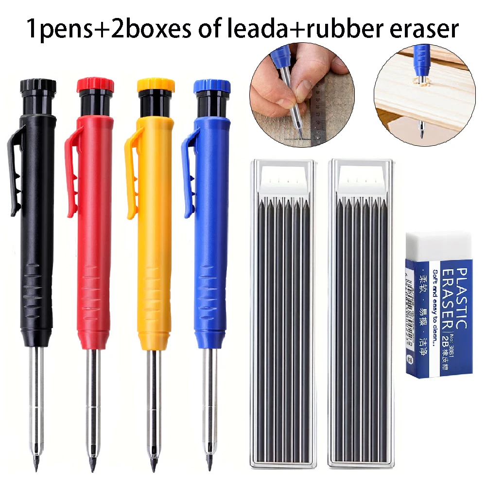 

4 шт./компл., набор твердых карандашей для плотника, инструмент для маркировки глубоких отверстий, ручка, встроенная точилка для карандашей, плотник, свинцовый сердечник