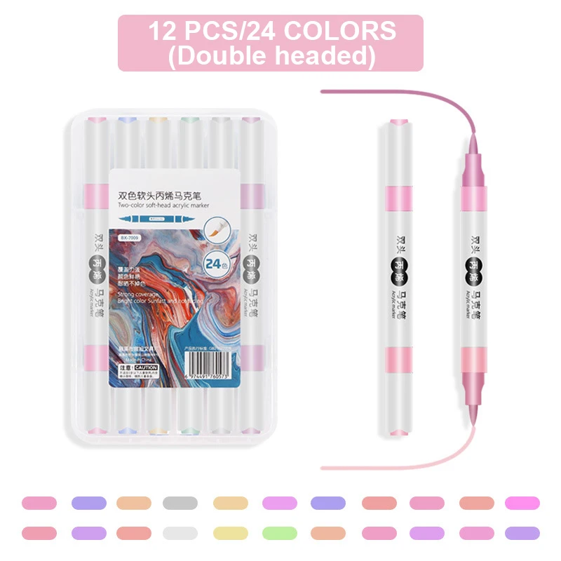 12 لونًا من أقلام التحديد الفنية علامات أكريليك برأسين عالية ملونة لطلاء الكتابة على الجدران DIY أدوات مكتبية فنية للوازم المدرسية.