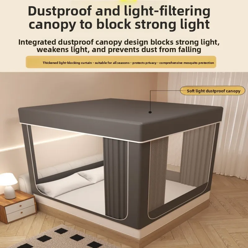Soft Light Bed Curtain Mosquito Net Princess Style Bedroom Full Enclosure Single Double Home Use Integrated Light Blocking