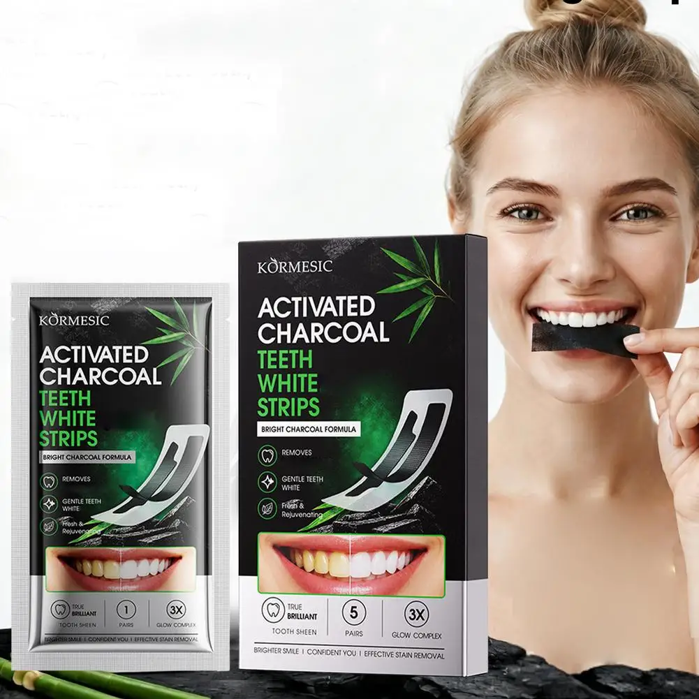 Activated Charcoal Teeth Whitening Strips Dental Stain Remover for Yellow Teeth Fresh Breath Oral Care Cleaning Kit