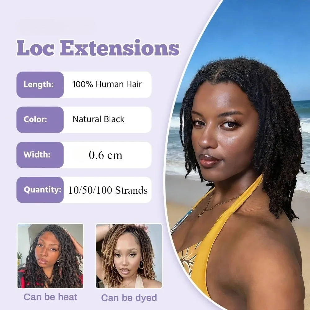 #613 28 Inch Loc Extensions Human Hair 0.4/0.6/0.8 cm Width Dreadlock Extensions Natural Black 30 Strands Bulk Hair 1B 27 99J