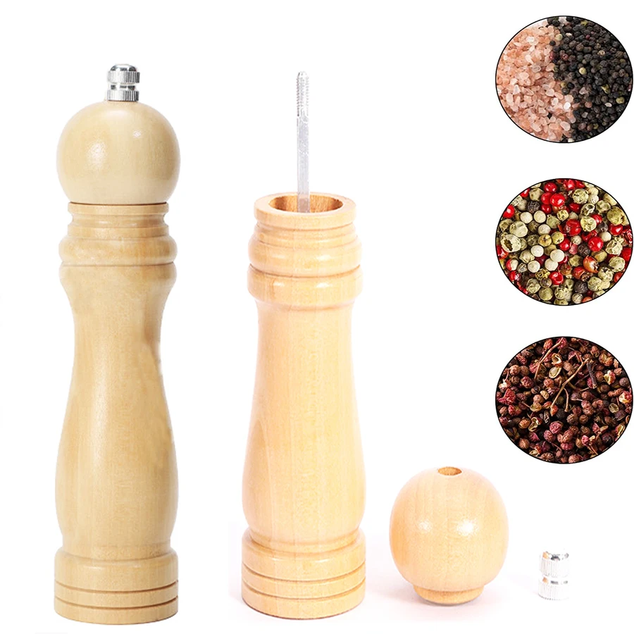 Juego de molinillo de sal y pimienta de madera, juego de molinillo de pimienta, molinillo de pimienta, salero con Rotor de cerámica ajustable