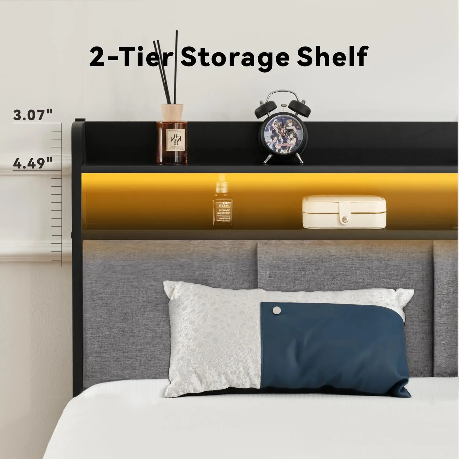 

Каркас двуспальной кровати, мягкий обновленный металлический каркас кровати со светодиодной подсветкой, изголовьем и изножьем, мебель для кровати с зарядной станцией