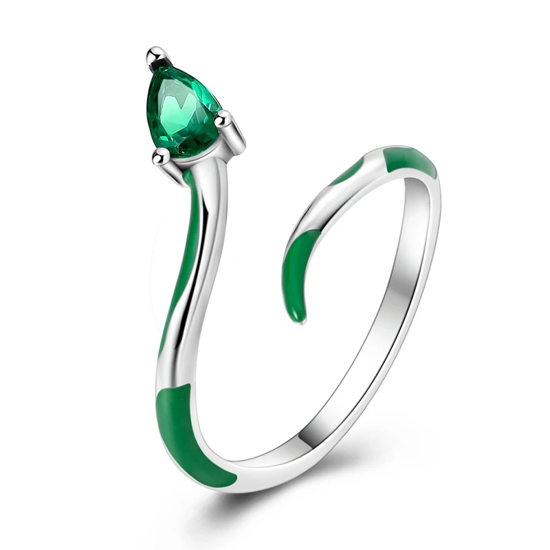 925 Sterling Silver Green Snake Open Rings Sparkling Zircon Ring For Women Girls Birthday Anniversary Jewelry Gifts