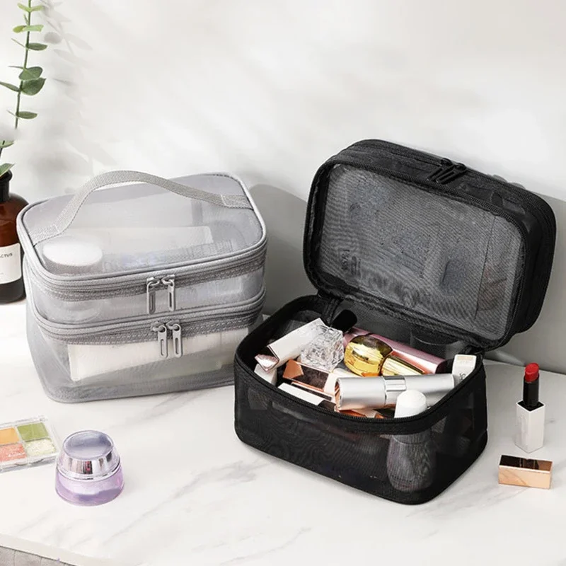 Hot Sales Luxury Clear Makeup Bag Mesh Women Cosmetic Bag Organizer Transparent Travel Makeup Wash Bag Beauty Case Toiletry Kit