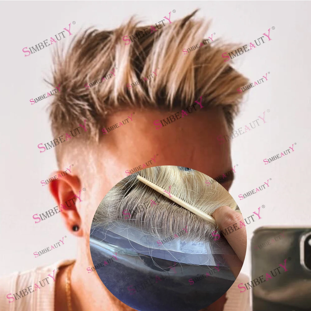 

Brown Root Ombre Human Hair Men's Toupee Ash Blonde Ombre Thin Skin 0.06mm Male Hair Undetected Capillary Prosthesis System Wig