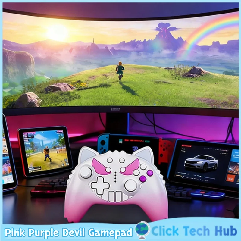 Gradient Pink Purple Devil Series Game Controller For Tesla Car Model 3 Model Y  TMR Joystick Tablet Switch 1/2 Multi Platform