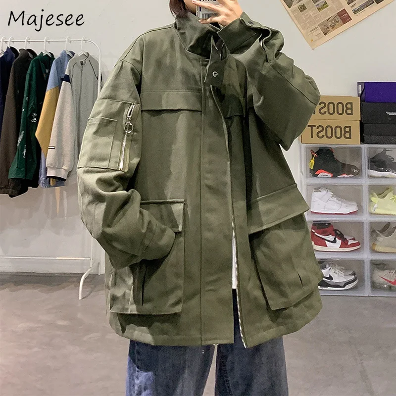 Cargo Jackets Men Autumn Winter Pockets Tech Wear Japanese Style Harajuku Stylish BF Couple Windbreaker Vintage Baggy Unisex