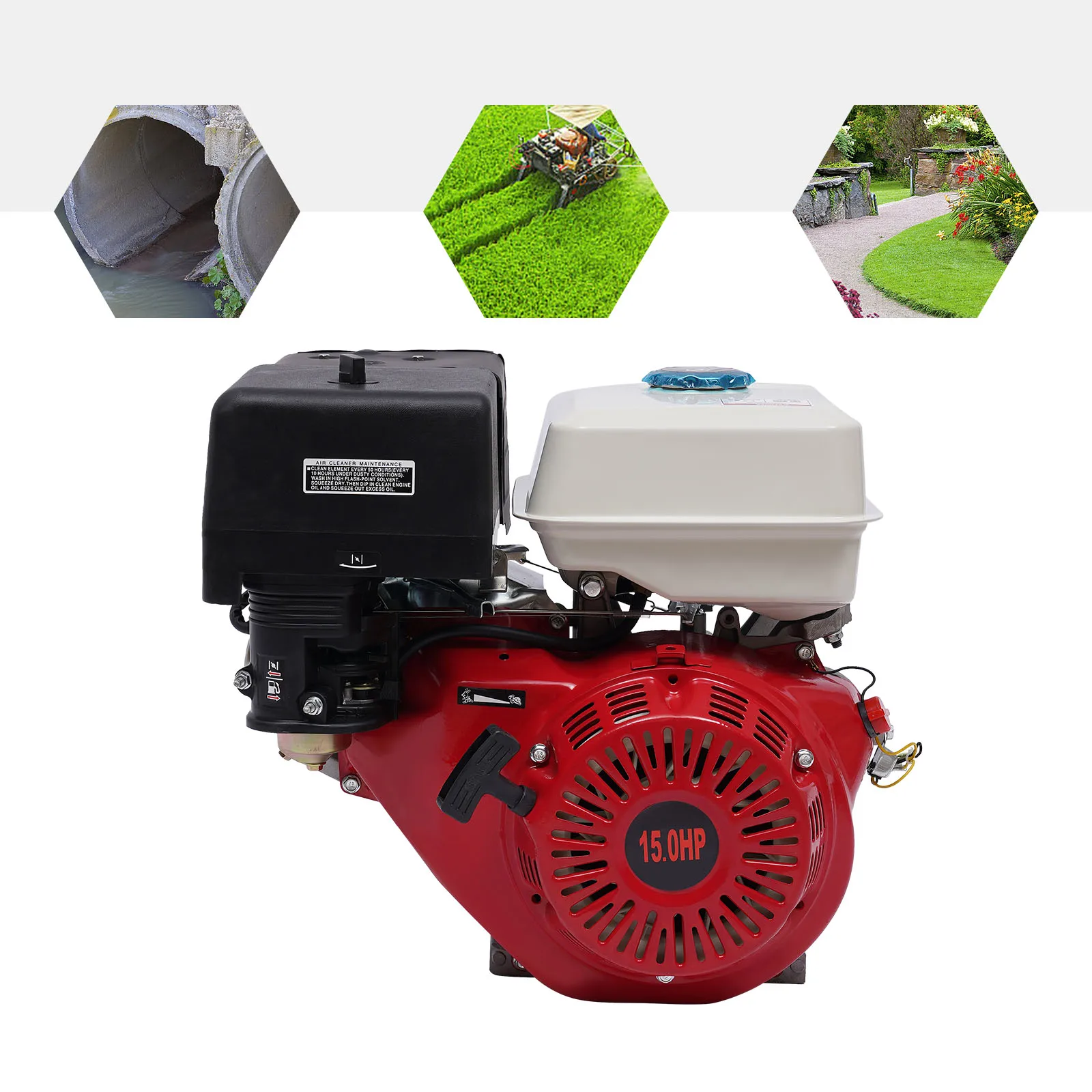 4 Stroke 15HP 420CC Gas Engine Motor, 9.7Kw 3600Rpm OHV Gasoline 1.72gal Tank for Home Back Upships&Go-karts&Water pumps