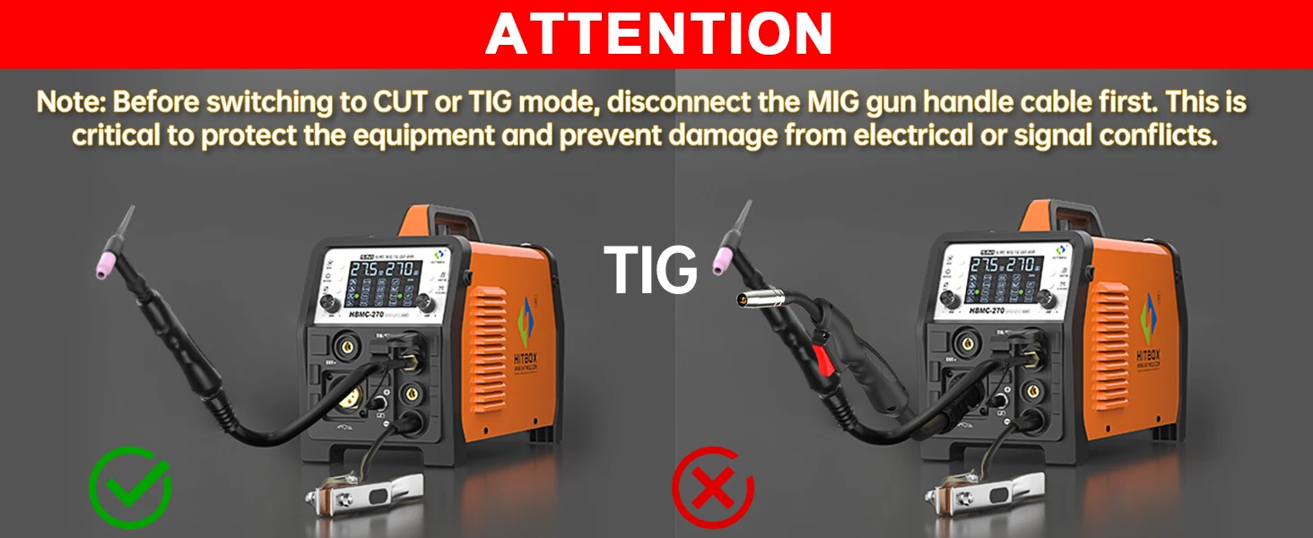 HITBOX HBMC270 MIG-Schweißgerät 220V 6-in-1 Multiprozess-Schweißgerät Aluminium MIG Gas Gaslos MMA HF TIG Punktschweißen Plasmaschneider 2T 4T Funktion Tragbares Inverter-Schweißgerät – Detail 15
