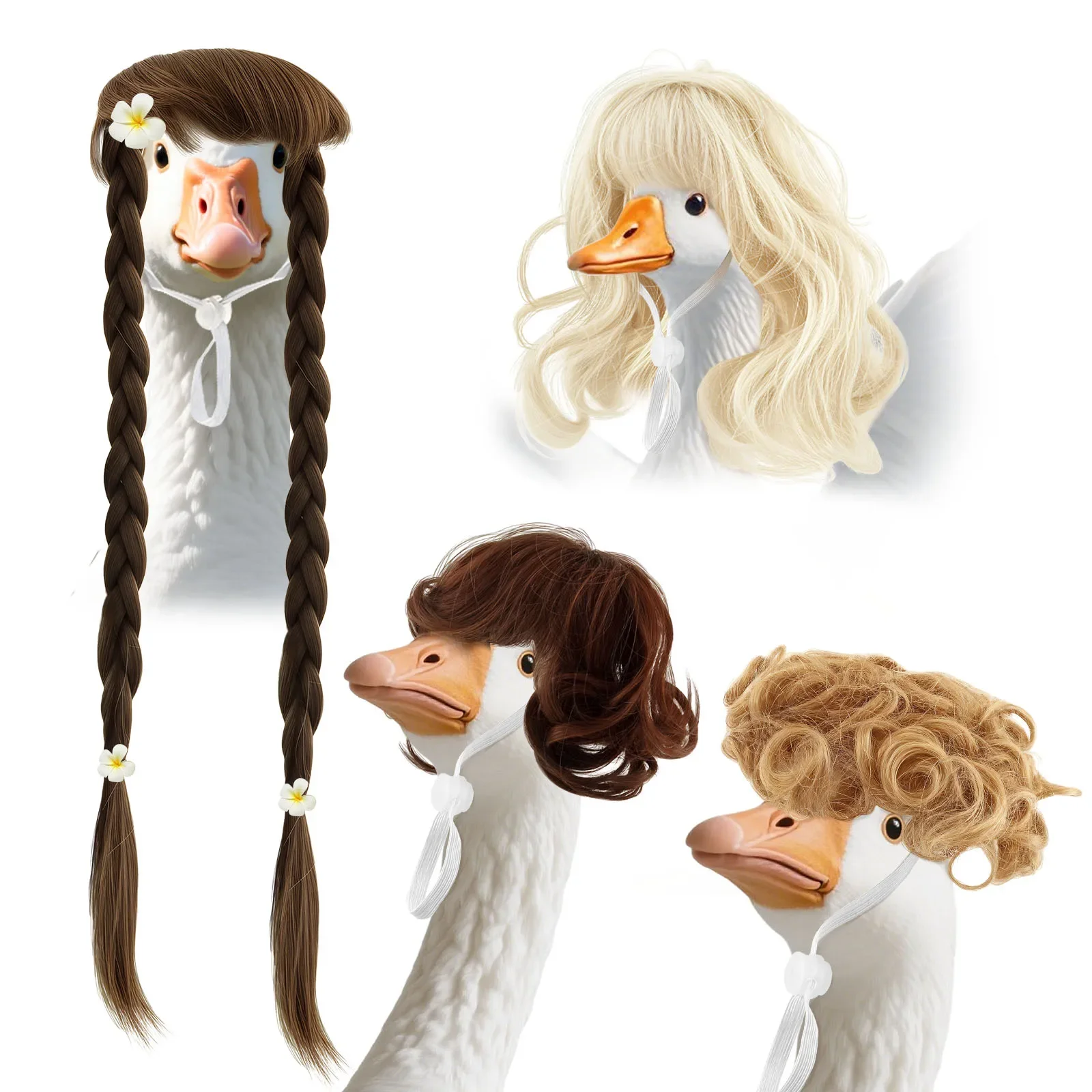 Porch Goose Wigs Set Chemistry fiber Cute Lawn Goose Statue Braid Wig Versatile Adjustable Porch Outfits Costume Outdoor Decor