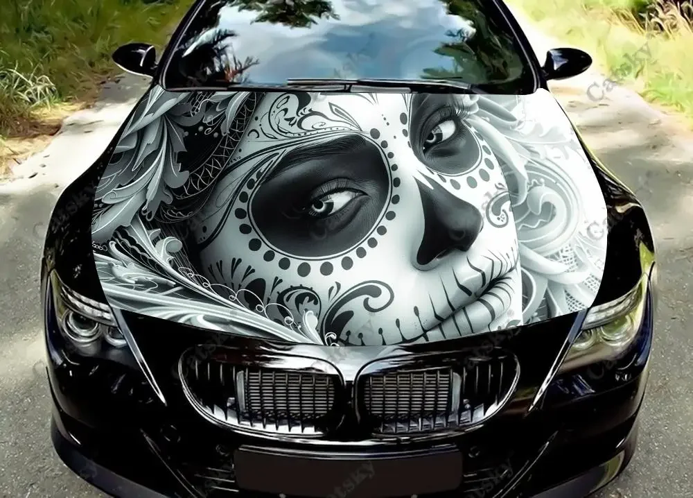 

Day of the Dead Car Hood Vinyl Stickers Wrap Vinyl Film Engine Cover Decals Sticker Universal Car Hood Protective Film