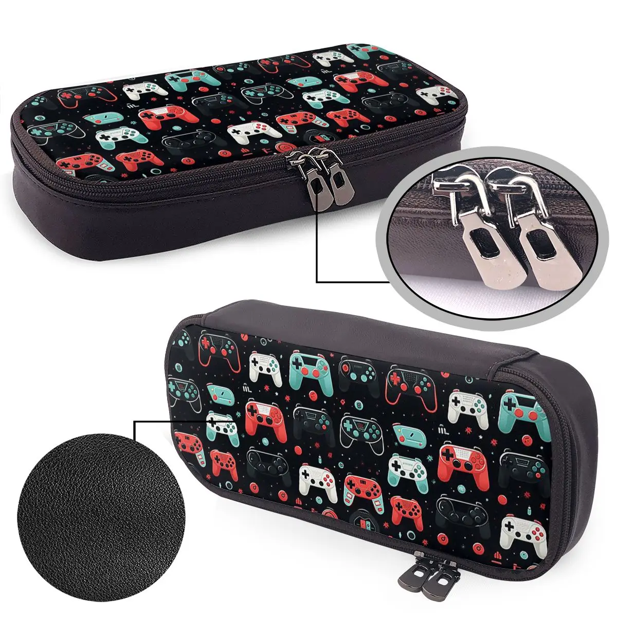 

Gaming Pattern - Game Controllers Leather Pencil Case for Students Gifts Pen Box Pencil Bag Stationery Supplies Pen Holder Bag
