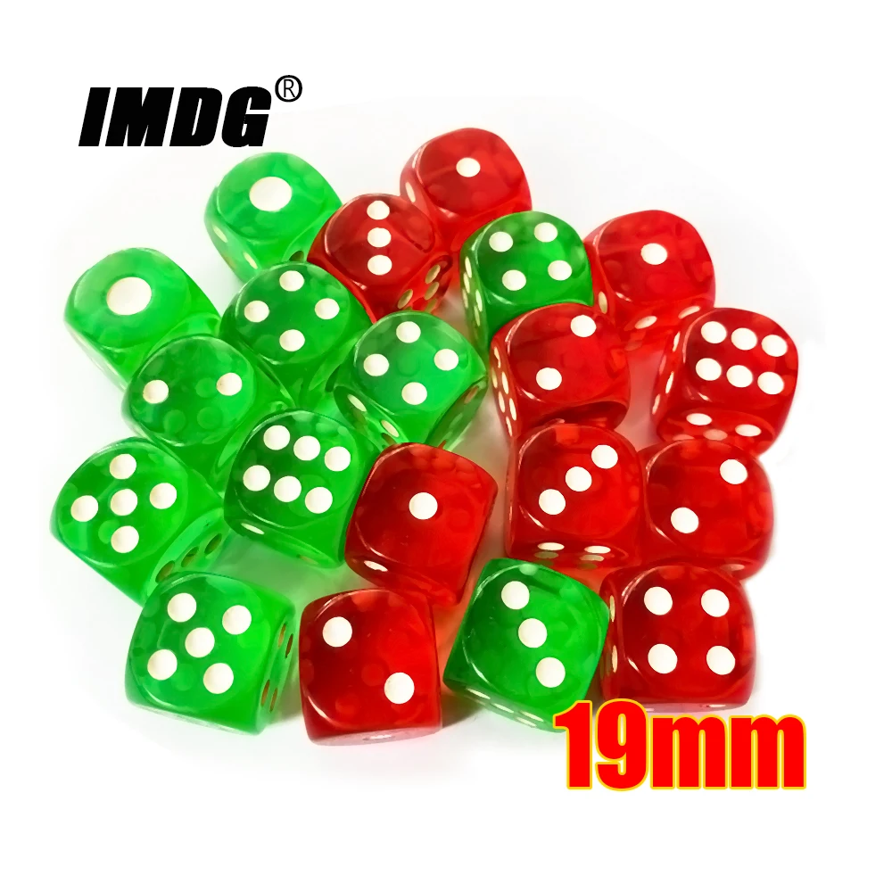 10pcs/Pack Transparent Green Acrylic Dice 19mm White Dot Green Red Round Corners High Quality Boutique Game Cubes