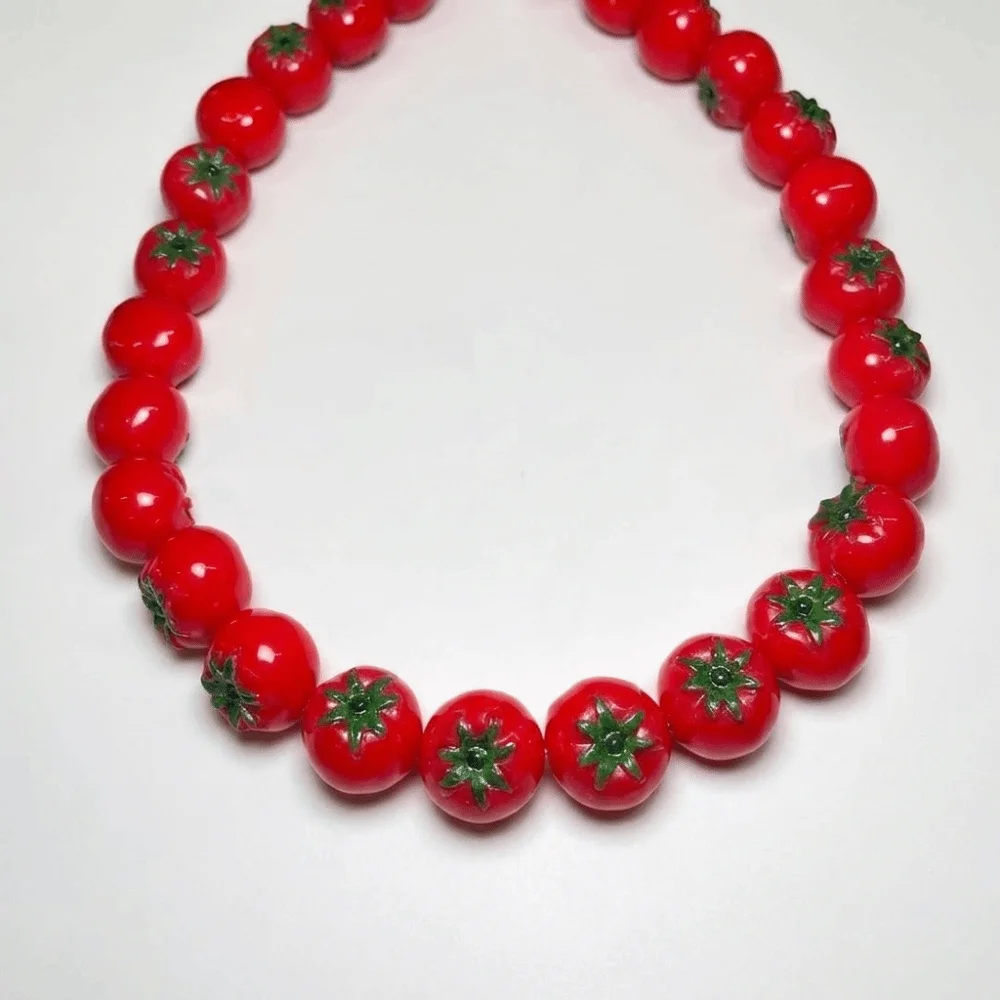 Funny Layered Fruit Bead Necklace Vintage Stackable Colorful Choker 3D Unique Retro Necklace Casual