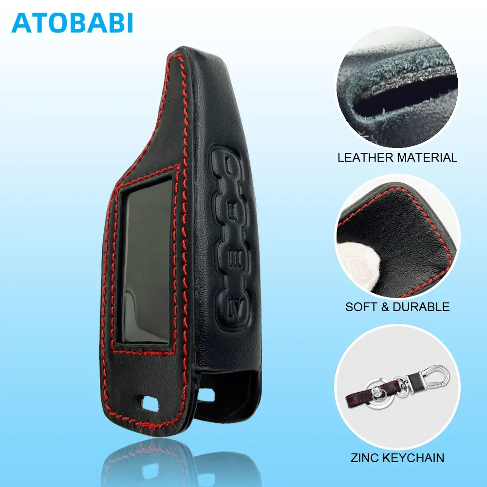 Leather Car Key Cover Bag For Scher Khan Magicar 5 6 V Logi-car A B M5 M6 Two Way Car Alarm System LCD Remote Fobs Shell Cases