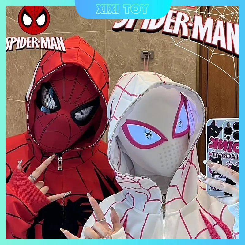 Spider Man Spider Gwen Mask 1:1 Spider Man Cosplay Costume Wireless Control Moving Eye Luminous Costume Prop Toy Boys Girls Gift