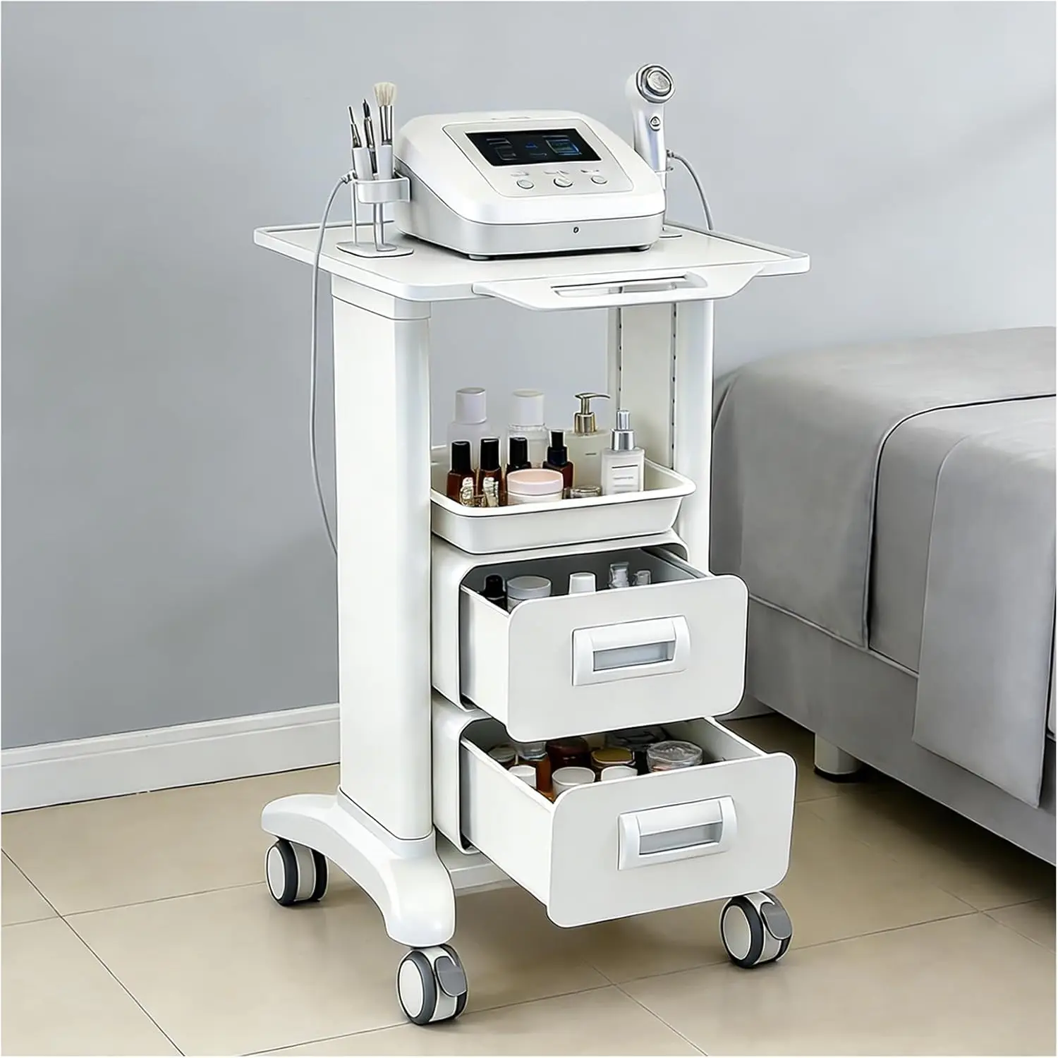 Medical Trolley Cart Mobile With Drawer Portable Hospital Ultrasound Cart With Silent Swivel Wheel 225 LBS Load For Beauty Salon
