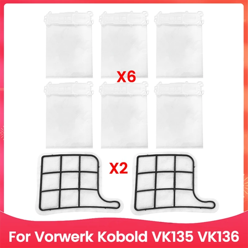 

8 шт. комплект фильтров и пылесборника для Vorwerk Kobold VK135 VK136, аксессуары для пылесоса, запасные части