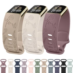 For Fitbit Charge 5/Charge 6 Band Soft Silicone Flower Engraved Strap For Fitbit Charge 5 6 Sport Watchband Wristband Accessory