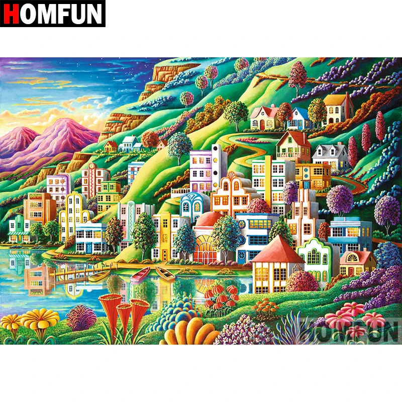 

HOMFUN 5D DIY Diamond Painting Full Square/Round Drill "Seaside town" Embroidery Cross Stitch gift Home Decor Gift A08031