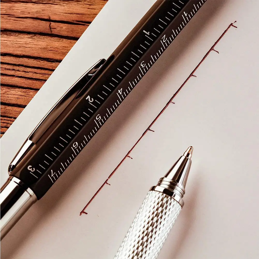 7 in 1 Multifunctional Pen Touch Screen Stylus Capacitive Pen with Screwdriver Ruler Levelgauge Refillable Ballpoint Pencil Tool - view 6