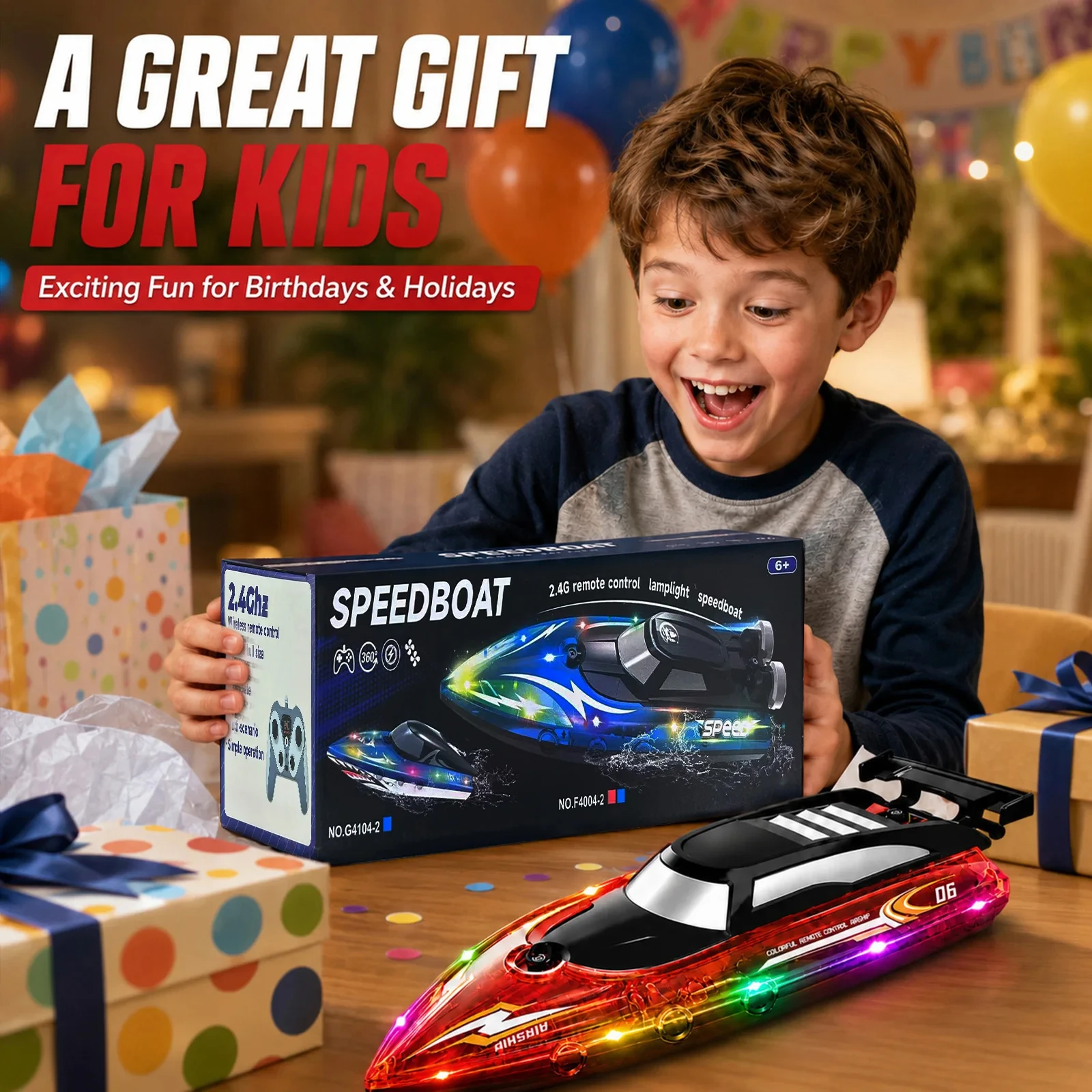 2.4GHz Light Remote Control Boat Medium High-Speed Speedboat Sailing Boat Model Electric Birthday Yacht Kids Outdoor Toy Gift