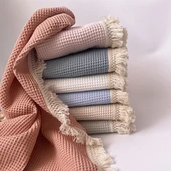 Waffle Baby Blankets Newborn Super Soft Tassel Blankets Quilt Organic Cotton Muslin Blanket Swaddle Wrap