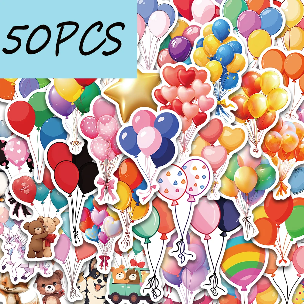 50PCS cute holiday balloon stickers, suitable for decorating helmets, thermos cups, suitcases, waterproof stickers