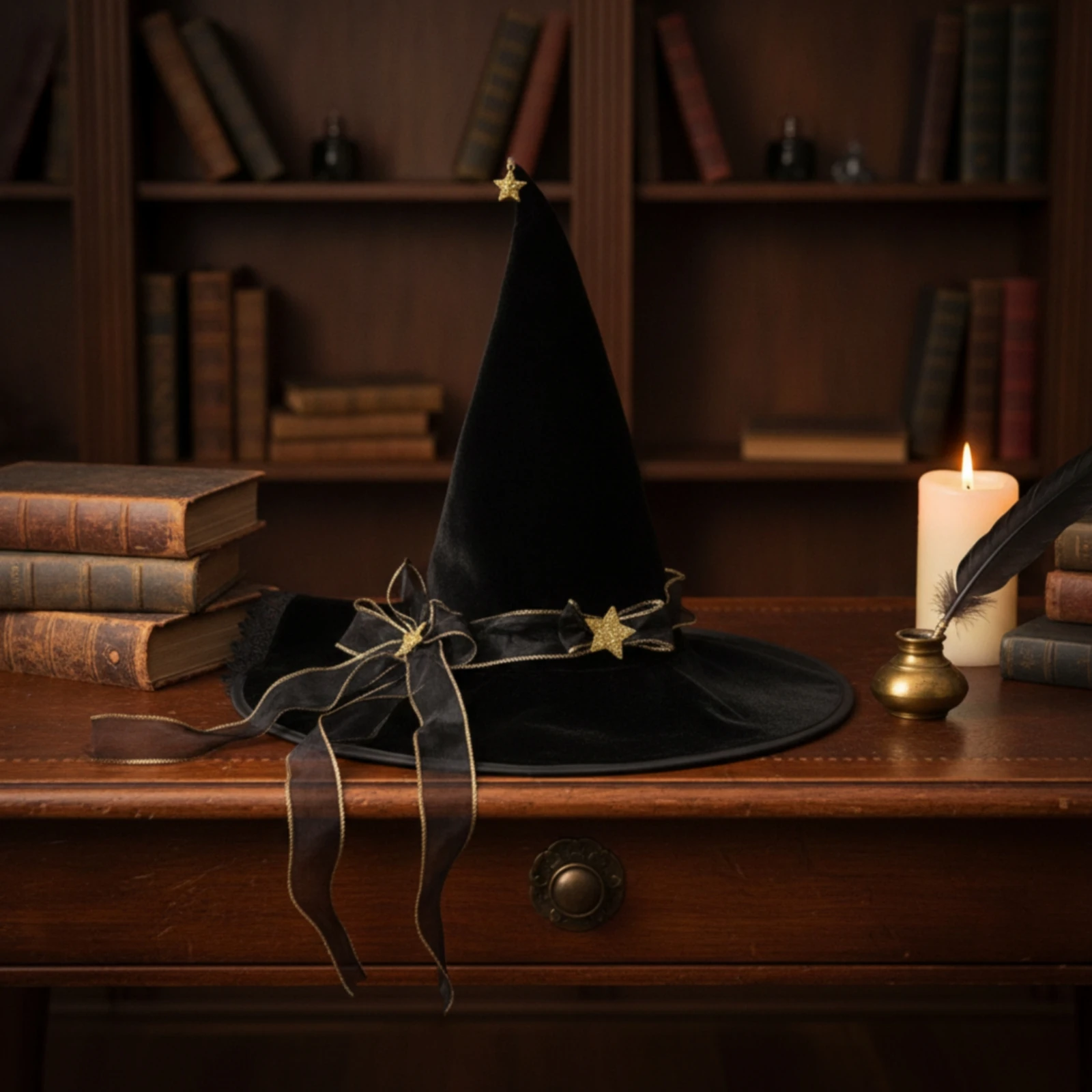 Velvet Witch Hat with Lace Soft Halloween Witch Hat Oversized Secure Fit for Women, Costume Parties, Cosplay