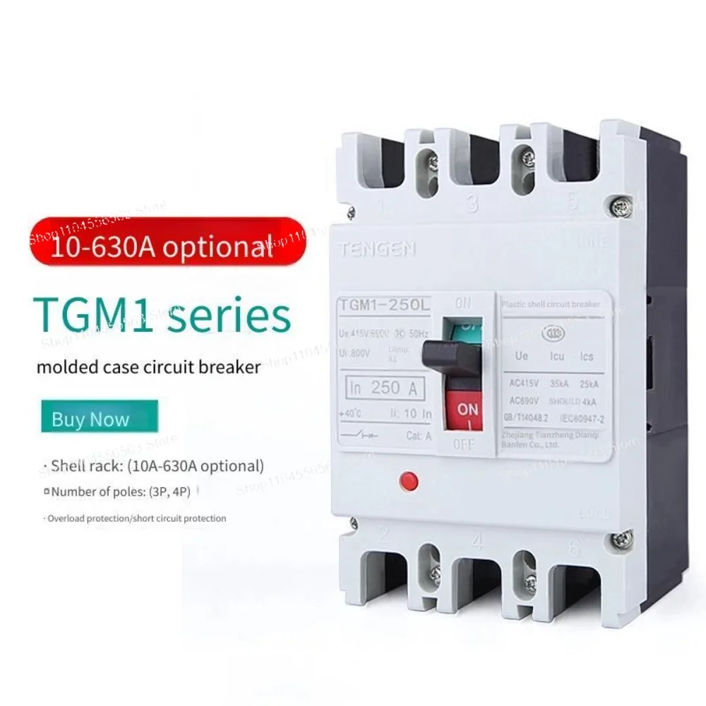 TGM1 Molded Case Circuit Breaker 3P/4P 100A-630A Air Switch for Industrial Power Distribution