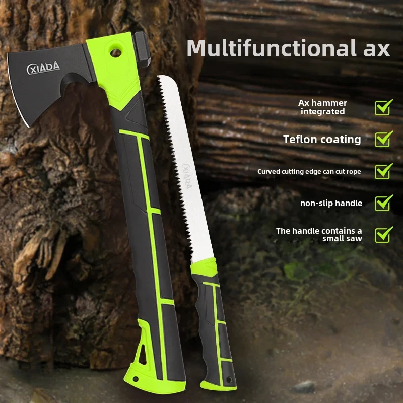 Outdoor Multifunctional Camping Defense Weapon Field Chopping Firewood Cracking Axe with Saw