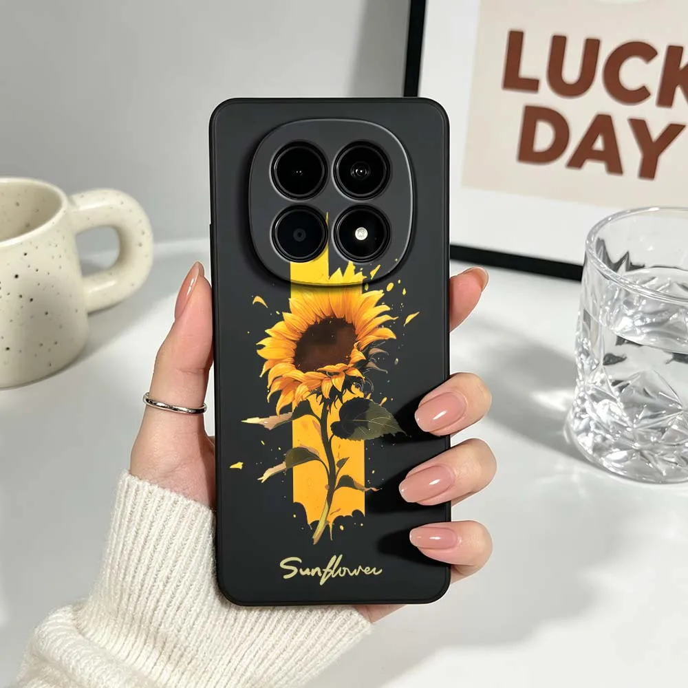 Sunflower Vase Painting For Xiaomi Mi Poco X8 X7 X6 X5 X4 X3 M8 M7 M6 M5 F8 F7 F5 Pro 4G 5G Black Soft Cover Phone Case