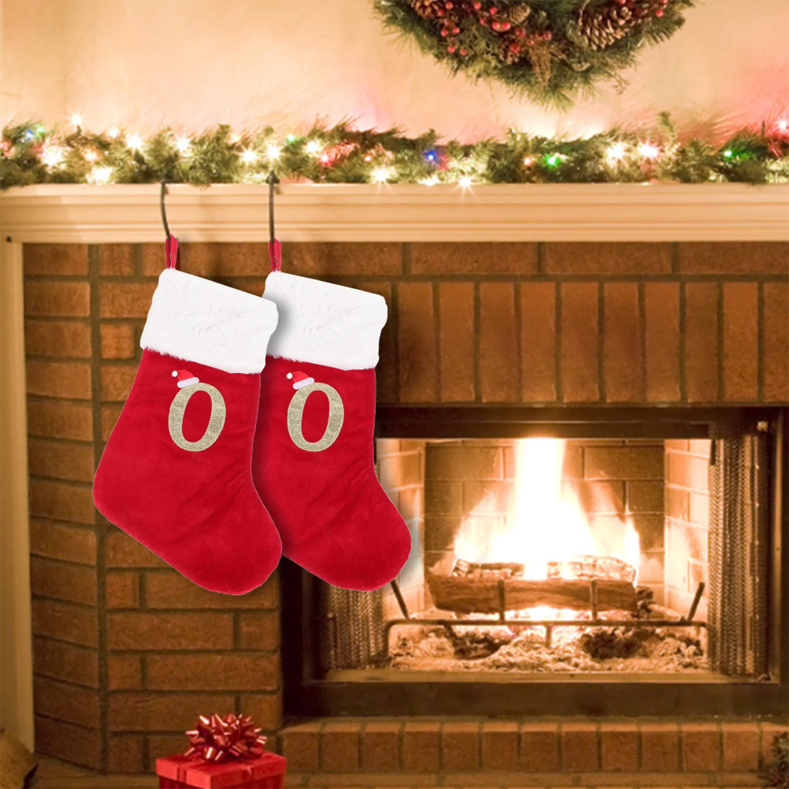 

Large Red Christmas Stocking Letter Embroidered Soft Comfortable Hanging Ornament Fireplace Wall Xmas Stockings Christmas Tree